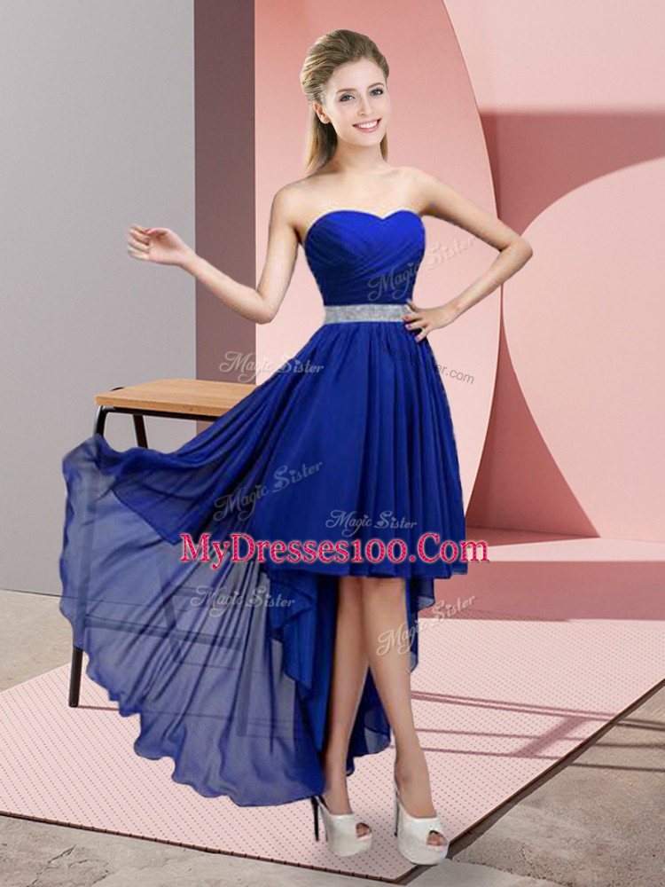 Royal Blue Lace Up Damas Dress Beading Sleeveless High Low