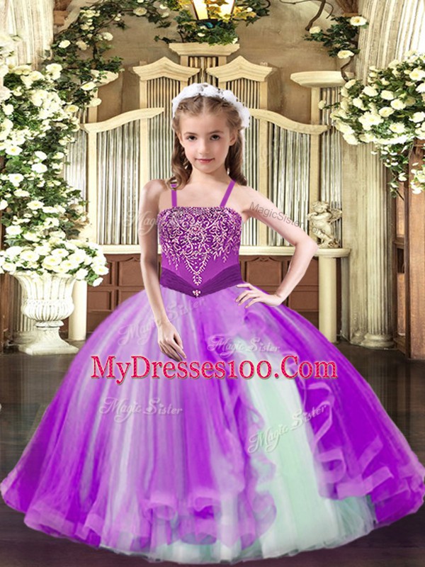 Floor Length Ball Gowns Sleeveless Lilac Little Girl Pageant Dress Lace Up