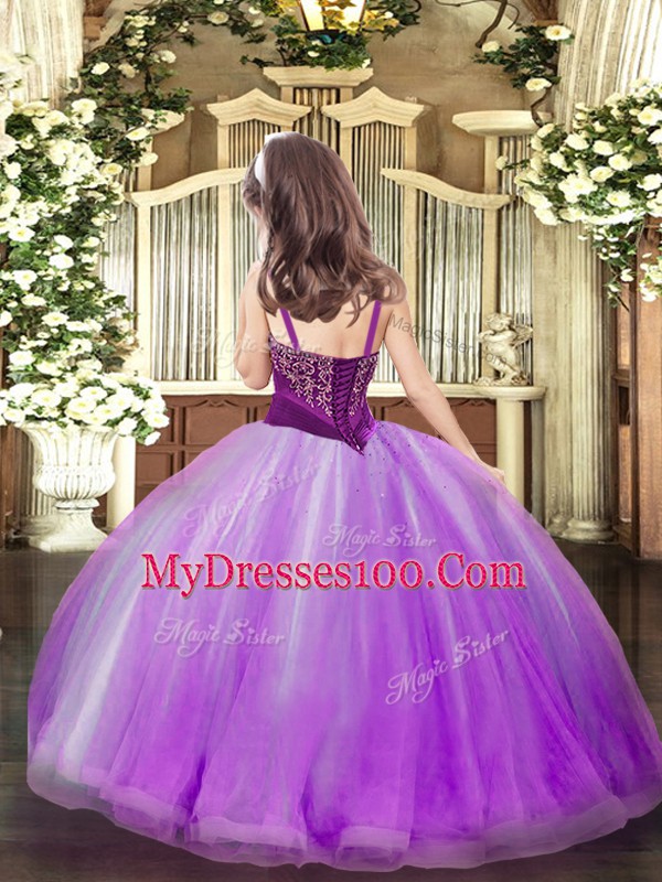 Floor Length Ball Gowns Sleeveless Lilac Little Girl Pageant Dress Lace Up