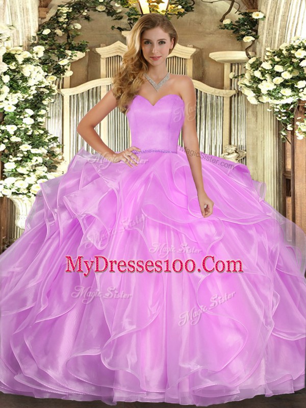 Lilac Sweetheart Lace Up Ruffles Sweet 16 Quinceanera Dress Sleeveless