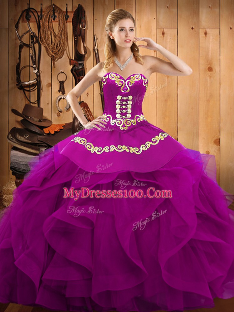 Sleeveless Embroidery and Ruffles Lace Up Ball Gown Prom Dress