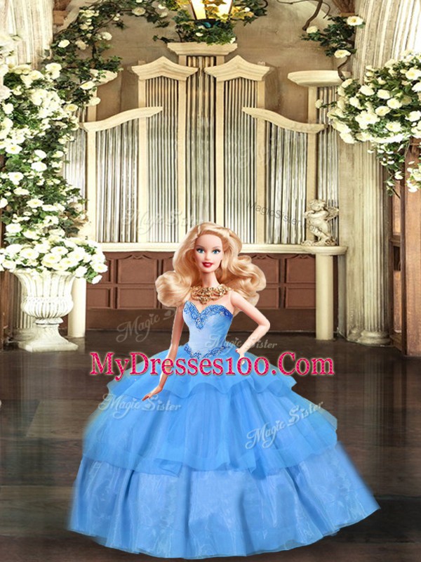 Spectacular Organza Sweetheart Sleeveless Lace Up Beading and Ruffled Layers Quinceanera Gowns in Baby Blue