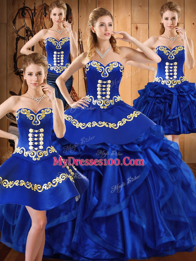 Noble Ball Gowns Quinceanera Dresses Royal Blue Sweetheart Organza Sleeveless Floor Length Lace Up