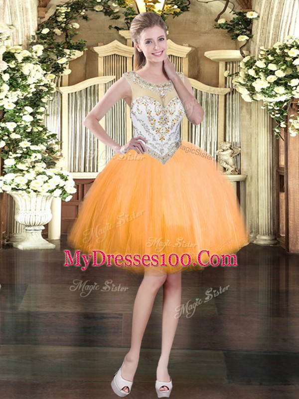 Super Orange Sleeveless Mini Length Beading Zipper Cocktail Dresses