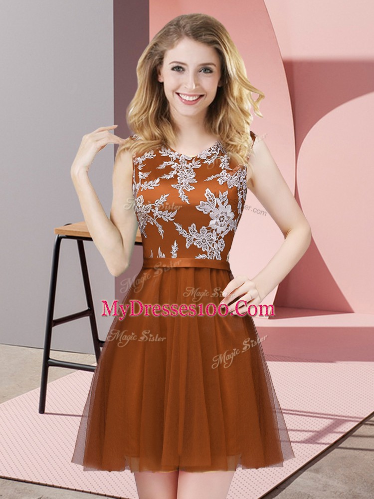 Glorious Tulle Sleeveless Mini Length Wedding Party Dress and Lace