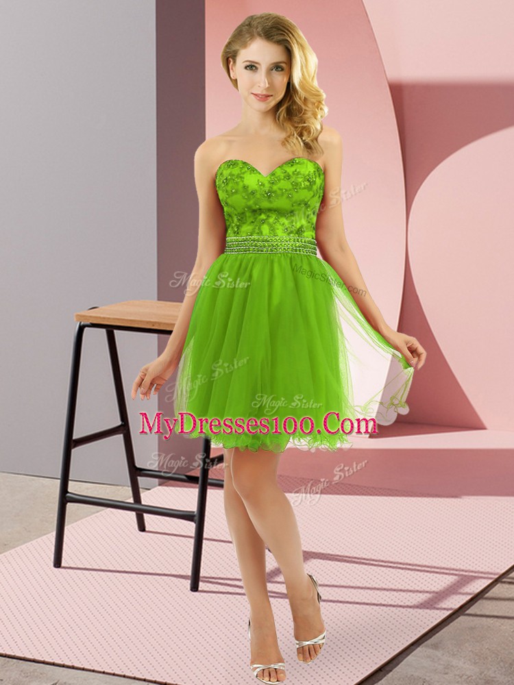 Zipper Party Dress Beading Sleeveless Mini Length