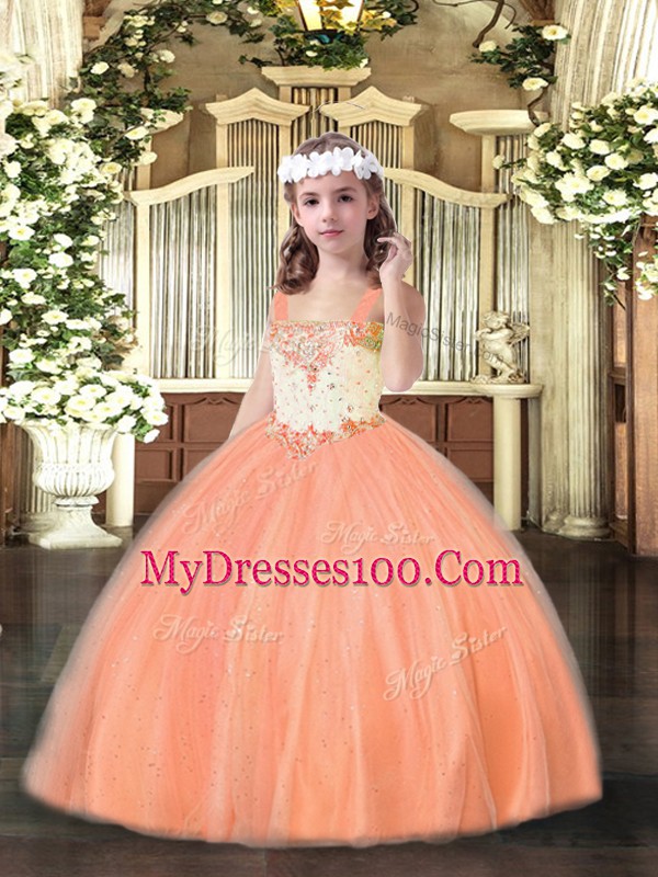 Sleeveless Beading Lace Up Little Girls Pageant Gowns