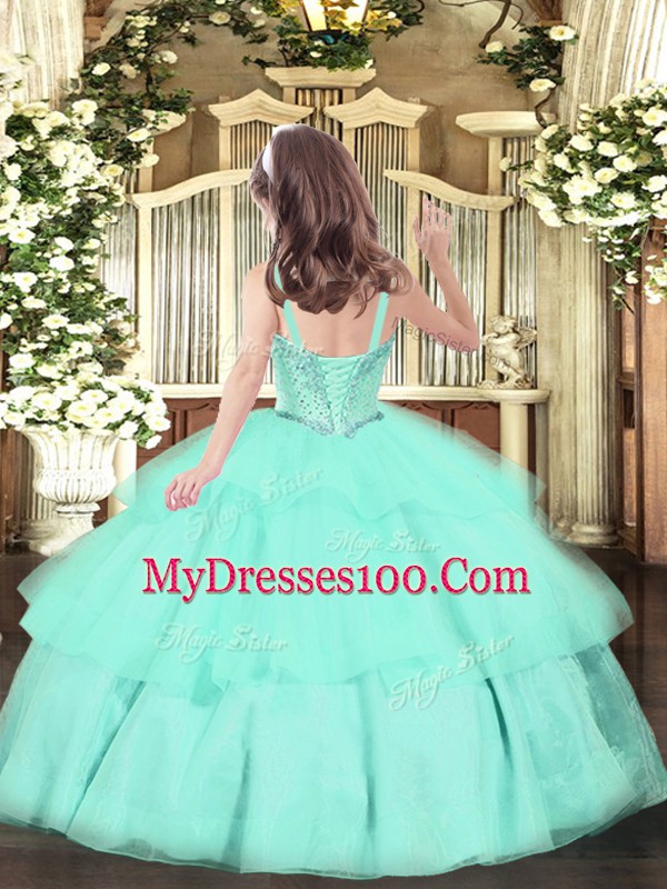 Fashion Lavender Lace Up High School Pageant Dress Beading and Ruffled Layers Sleeveless Floor Length