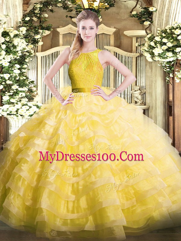 Noble Organza Sleeveless Floor Length Quinceanera Dress and Ruffled Layers