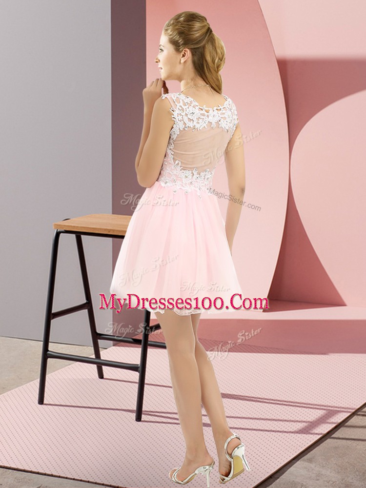 Deluxe Sleeveless Mini Length Beading and Lace Side Zipper Damas Dress with Lilac