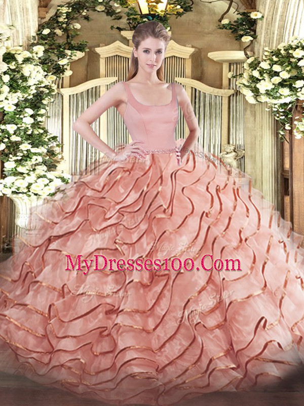 Zipper Sweet 16 Dresses Rust Red for Military Ball and Sweet 16 and Quinceanera with Ruffled Layers Brush Train