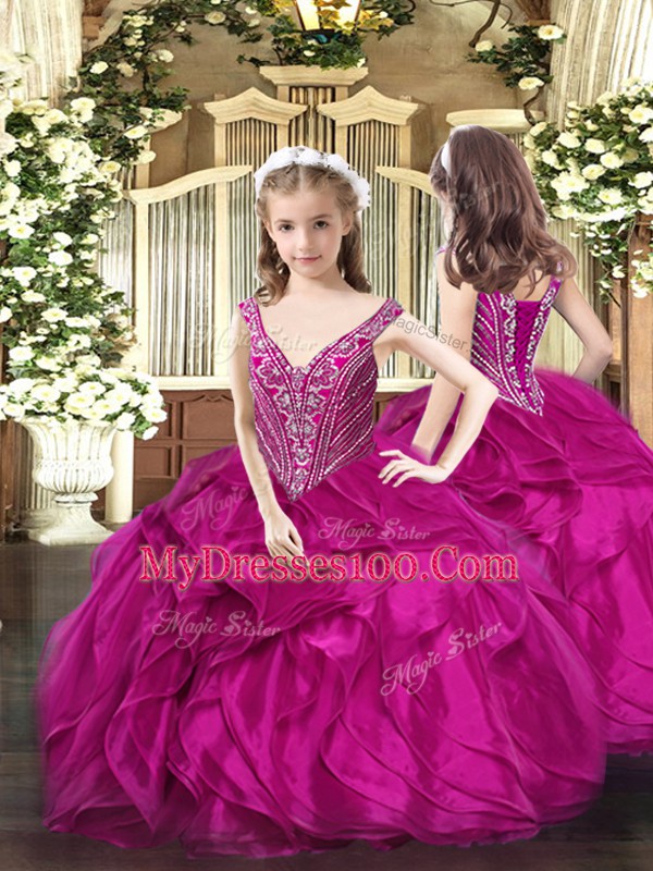 Floor Length Ball Gowns Sleeveless Fuchsia Quinceanera Gown Lace Up