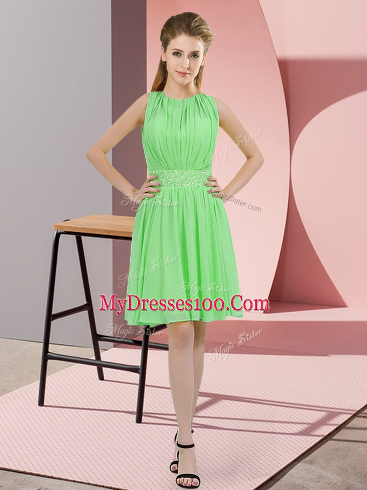 Decent Knee Length Empire Sleeveless Apple Green Wedding Party Dress Zipper