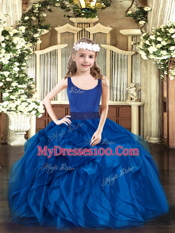 Sleeveless Zipper Floor Length Beading and Ruffles Pageant Dresses