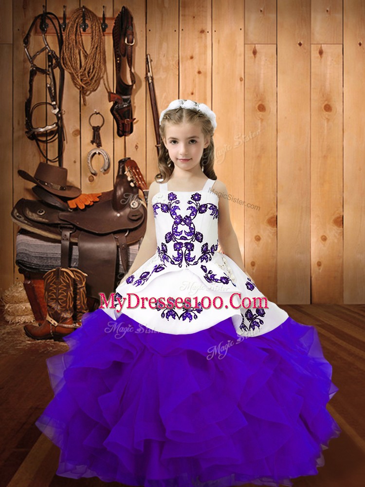 Amazing Eggplant Purple High School Pageant Dress Organza Sleeveless Embroidery and Ruffles