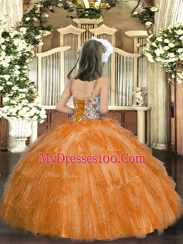 Sleeveless Lace Up Floor Length Beading and Ruffles Kids Formal Wear