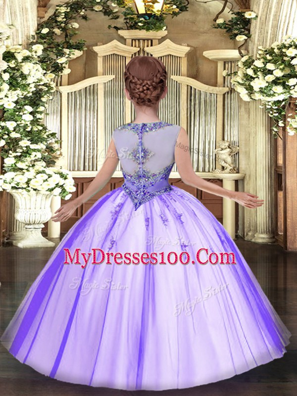 Perfect Scoop Sleeveless Tulle Kids Formal Wear Beading and Appliques Zipper