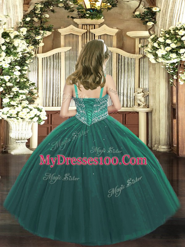 Perfect Royal Blue Tulle Lace Up Straps Sleeveless Floor Length Kids Pageant Dress Beading