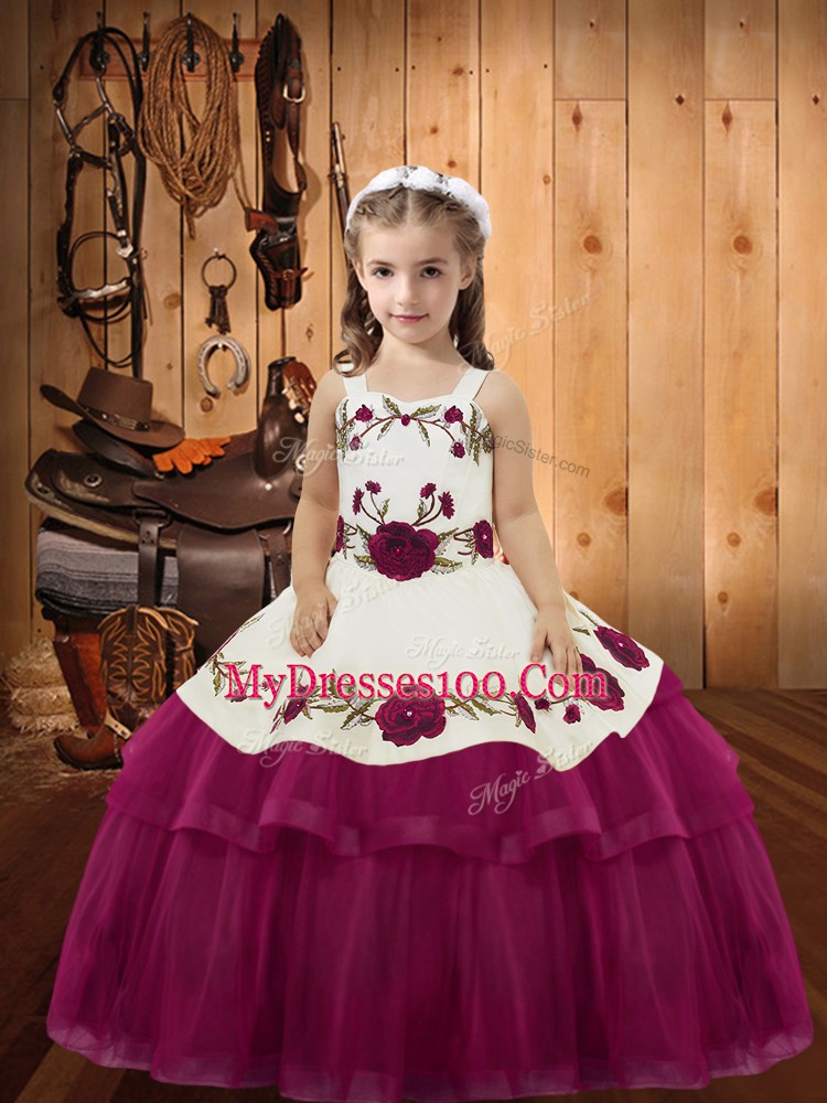 Perfect Organza Sleeveless Floor Length Little Girls Pageant Gowns and Embroidery and Ruffled Layers