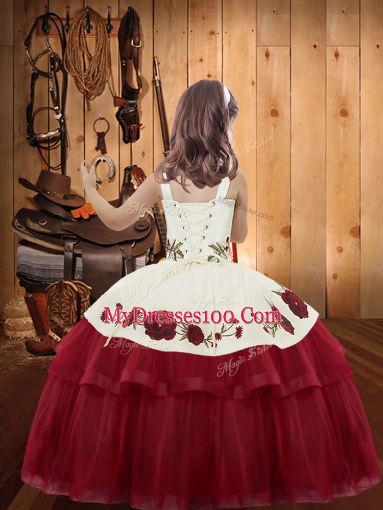 Perfect Organza Sleeveless Floor Length Little Girls Pageant Gowns and Embroidery and Ruffled Layers