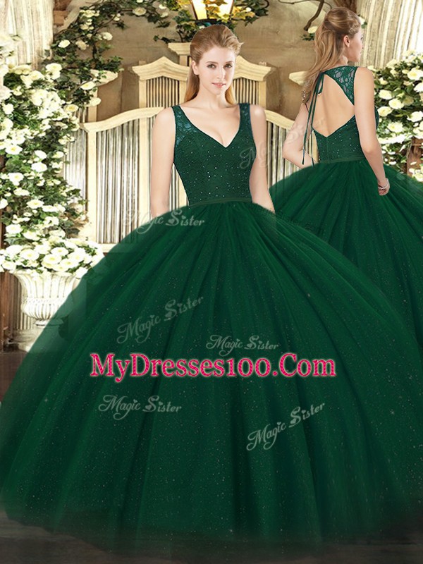 Artistic Floor Length Ball Gowns Sleeveless Dark Green Sweet 16 Dress Zipper