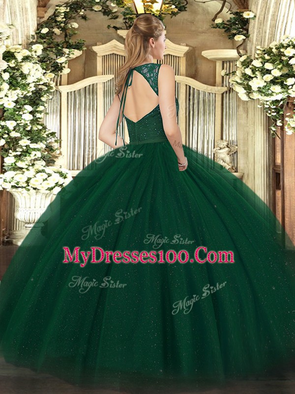 Artistic Floor Length Ball Gowns Sleeveless Dark Green Sweet 16 Dress Zipper