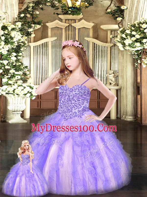 Low Price Floor Length Lavender Sweet 16 Dress Organza Sleeveless Beading and Ruffles