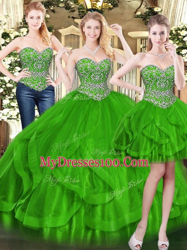 Ball Gowns Sweet 16 Quinceanera Dress Green Sweetheart Tulle Sleeveless Floor Length Lace Up