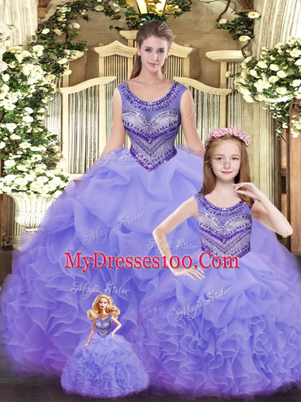 Great Sleeveless Lace Up Floor Length Beading and Ruffles 15 Quinceanera Dress