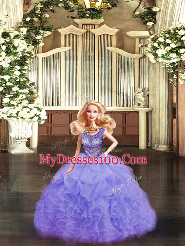 Great Sleeveless Lace Up Floor Length Beading and Ruffles 15 Quinceanera Dress