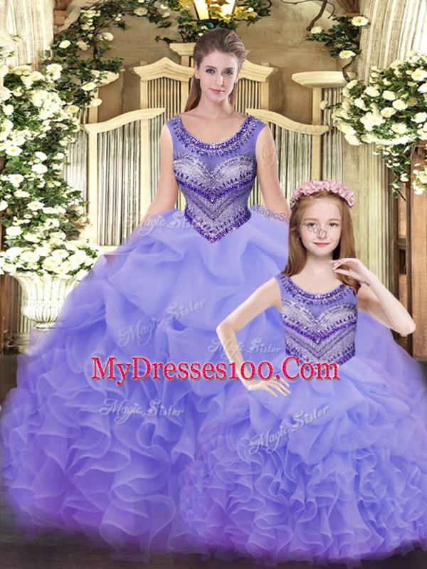Great Sleeveless Lace Up Floor Length Beading and Ruffles 15 Quinceanera Dress