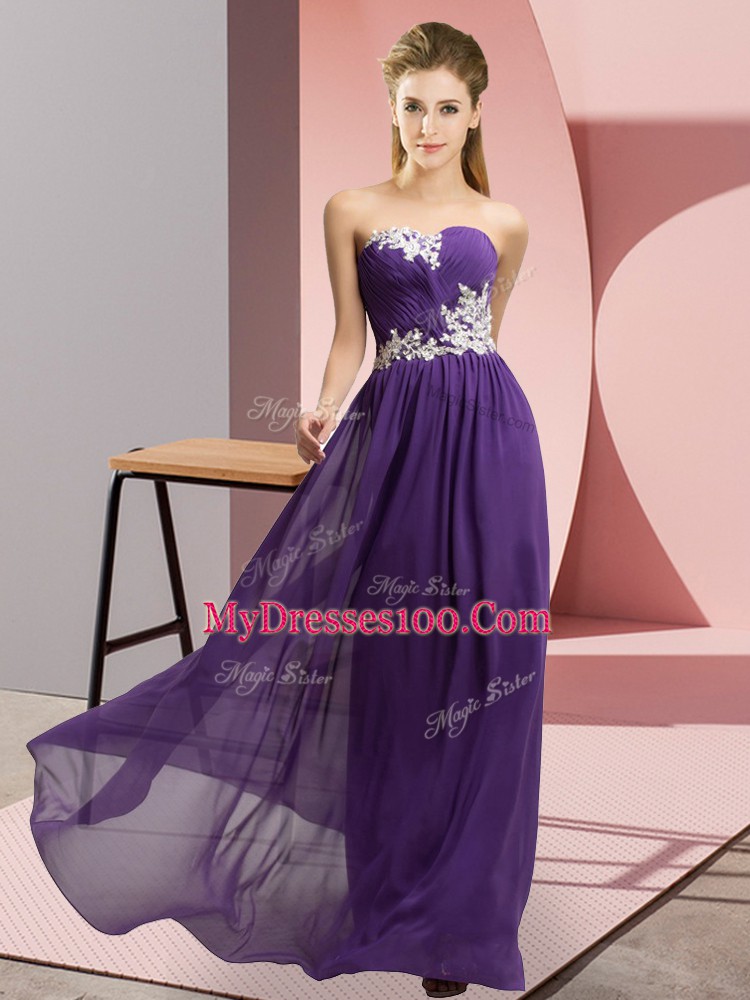 Purple Sweetheart Neckline Appliques Going Out Dresses Sleeveless Lace Up