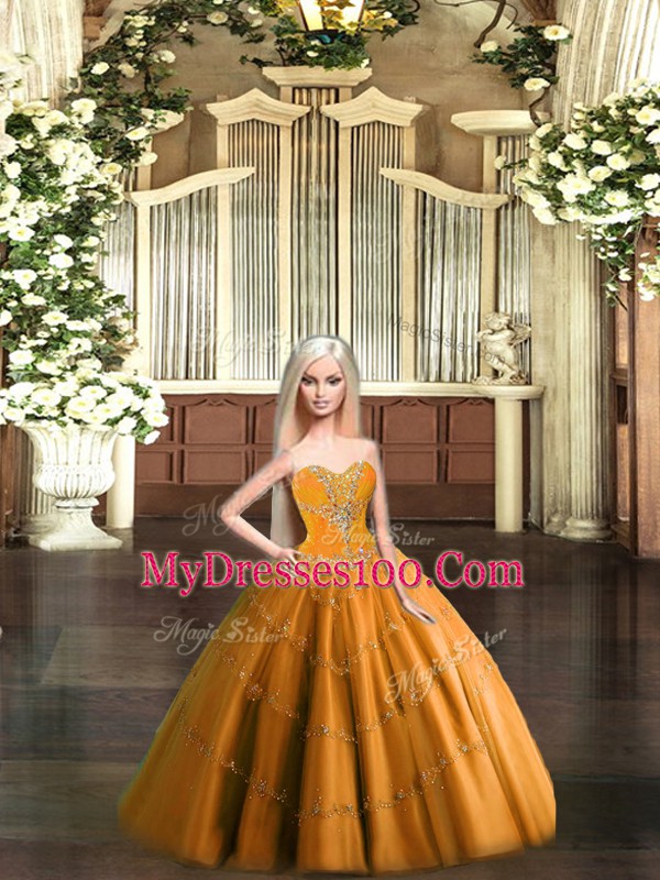 Sweetheart Sleeveless Quinceanera Gown Floor Length Beading Rust Red Tulle
