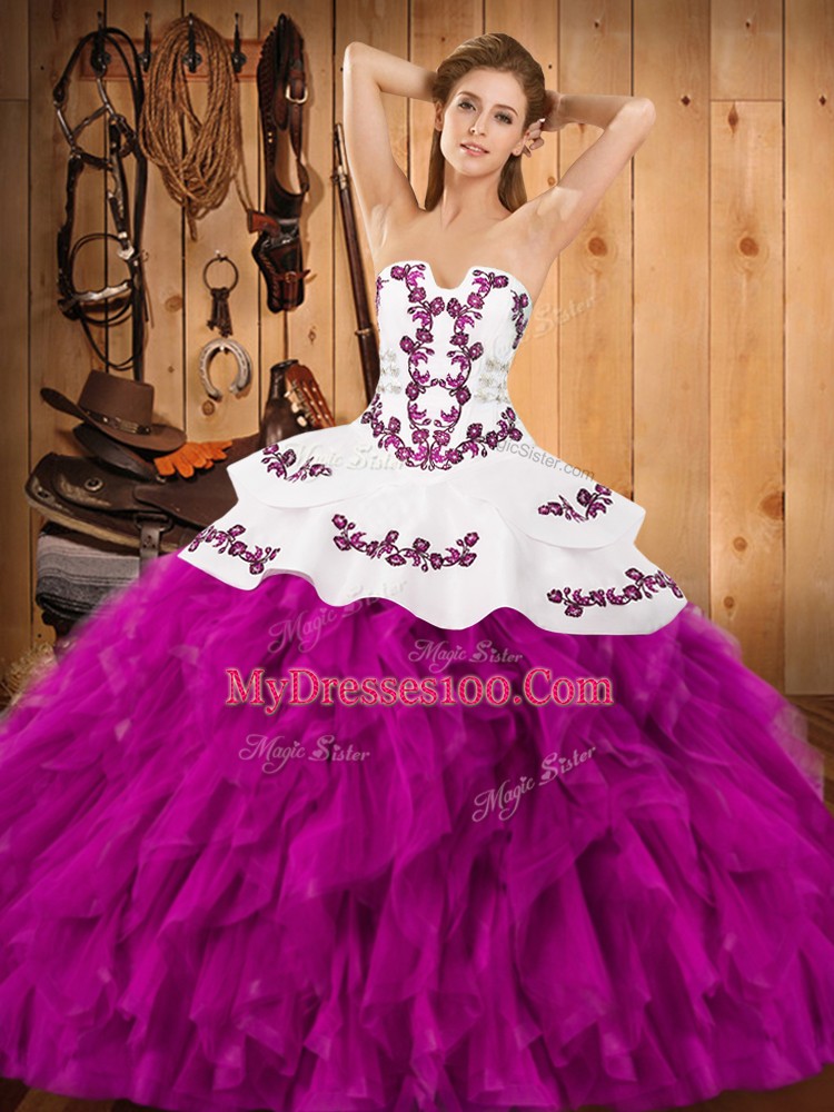 Sleeveless Embroidery and Ruffles Lace Up 15th Birthday Dress