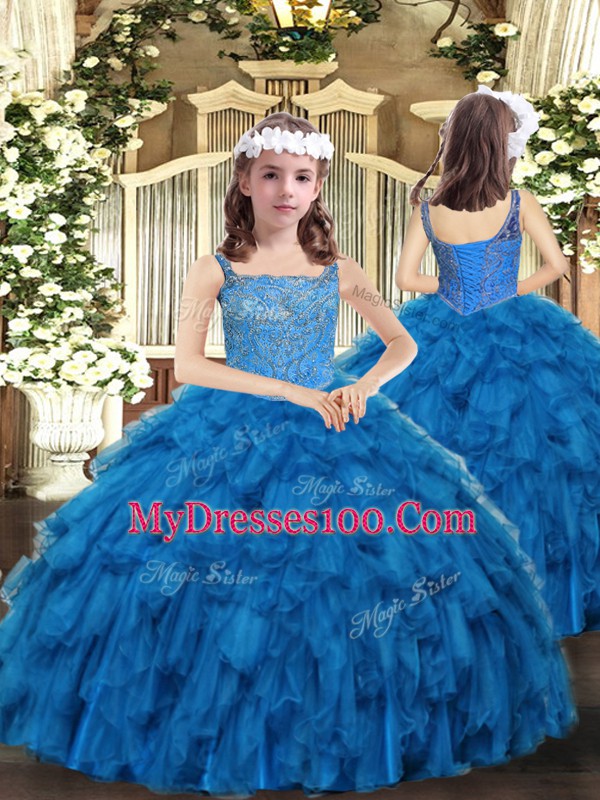 Dynamic Sleeveless Lace Up Floor Length Beading and Ruffles 15th Birthday Dress