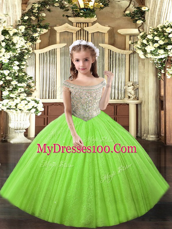 Floor Length Ball Gowns Sleeveless Yellow Green Little Girls Pageant Dress Lace Up