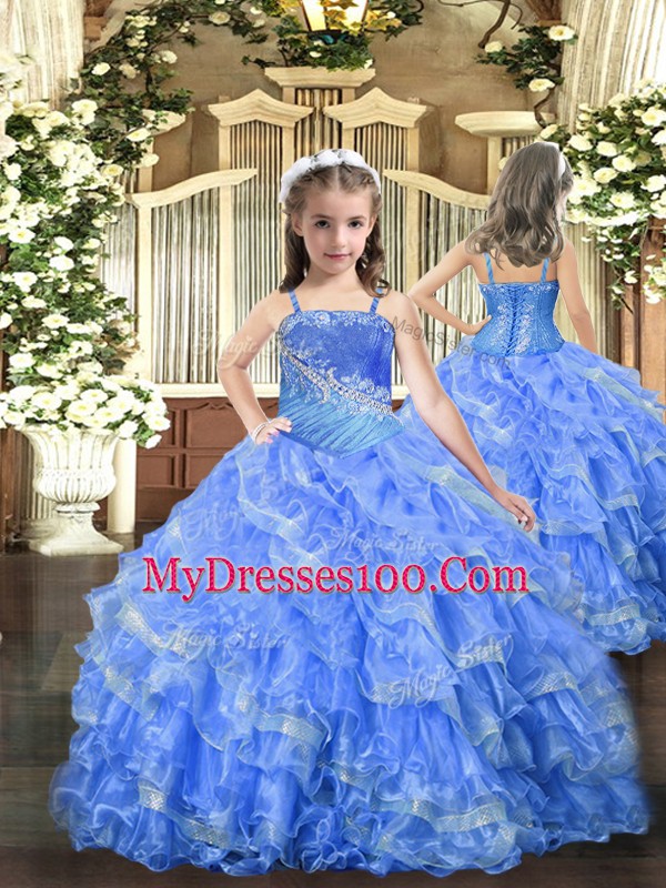 Baby Blue Ball Gowns Beading and Ruffles and Ruching Sweet 16 Quinceanera Dress Lace Up Tulle Sleeveless Floor Length