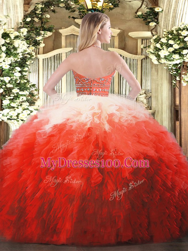 Multi-color Zipper Halter Top Beading and Ruffles Sweet 16 Dress Tulle Sleeveless