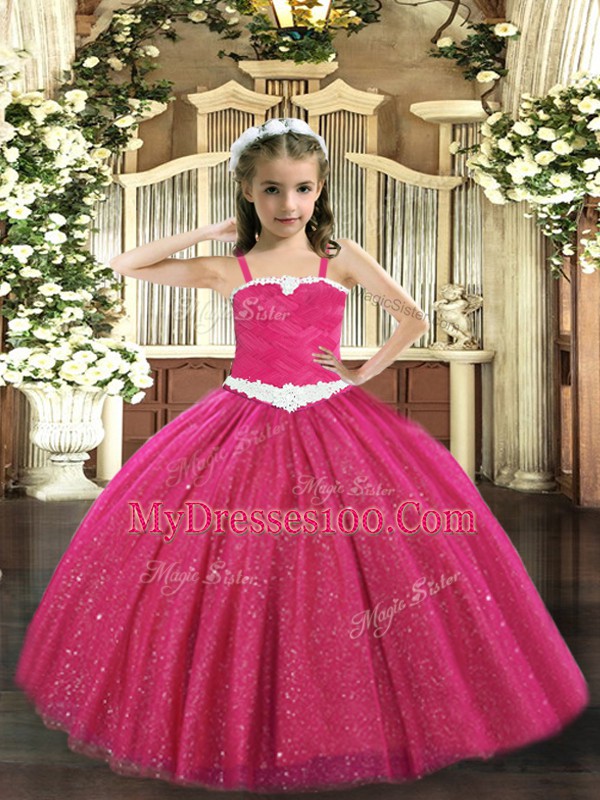 Stunning Sleeveless Zipper Floor Length Appliques Girls Pageant Dresses