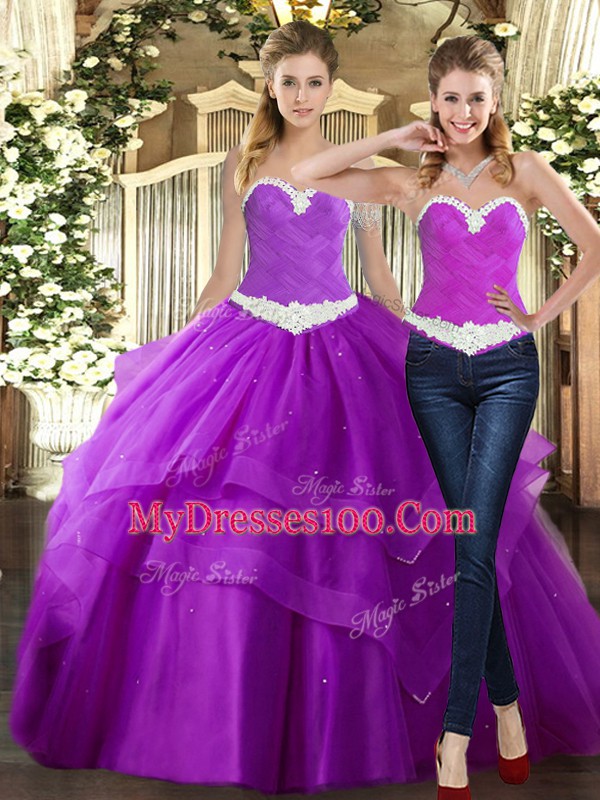Elegant Beading and Ruching 15 Quinceanera Dress Purple Lace Up Sleeveless Floor Length
