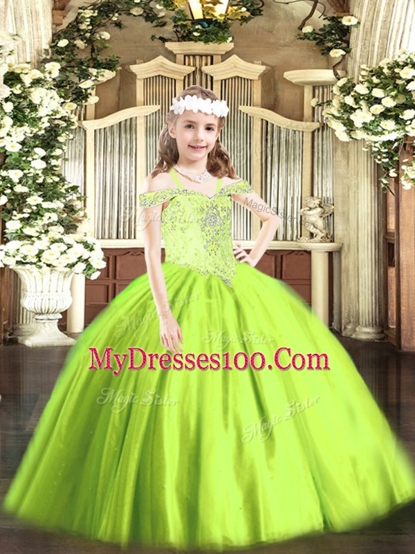 Gorgeous Yellow Green Sleeveless Tulle Lace Up Pageant Dress Womens for Party and Quinceanera
