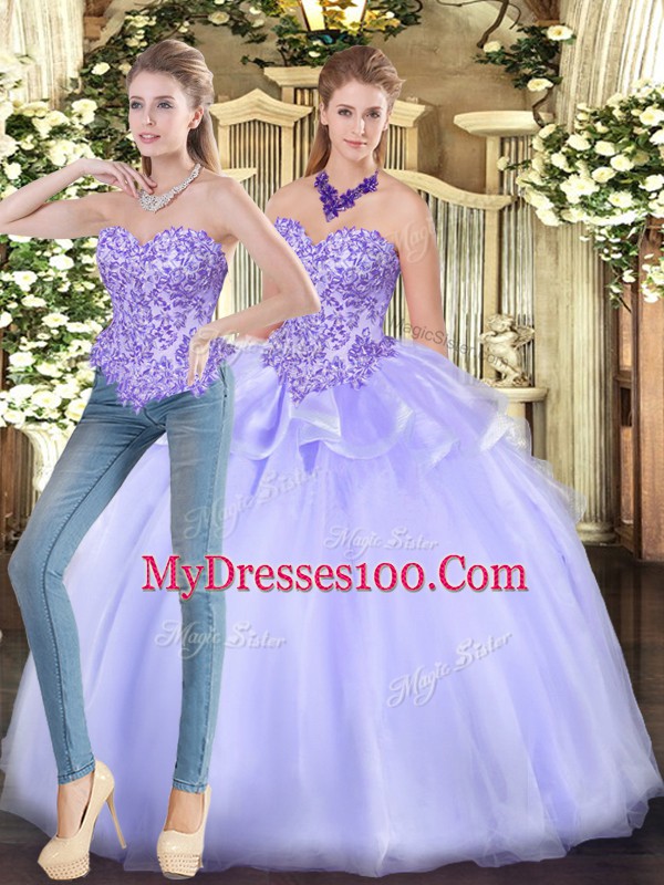 Floor Length Ball Gowns Sleeveless Lavender Quinceanera Gown Zipper