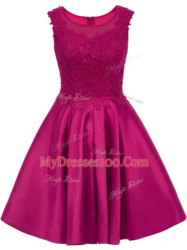 Lace Wedding Party Dress Fuchsia Zipper Sleeveless Mini Length