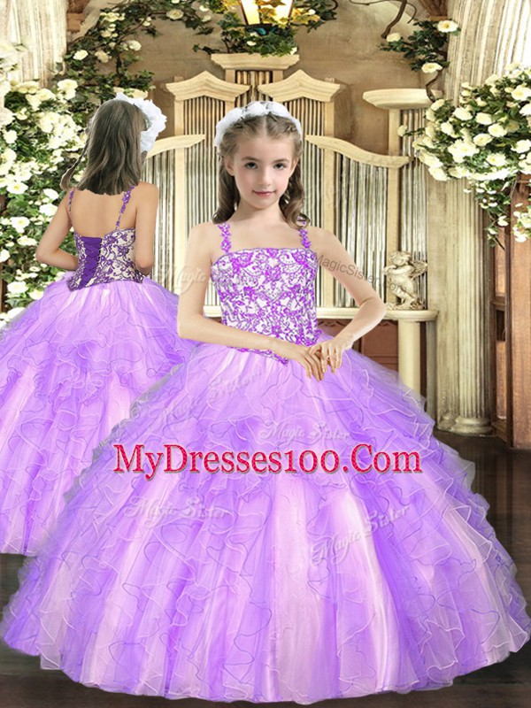 Excellent Lilac Ball Gowns Beading and Ruffles Ball Gown Prom Dress Lace Up Organza Sleeveless Floor Length
