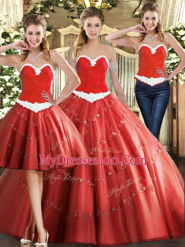 Customized Sweetheart Sleeveless Tulle Quinceanera Gown Beading Lace Up