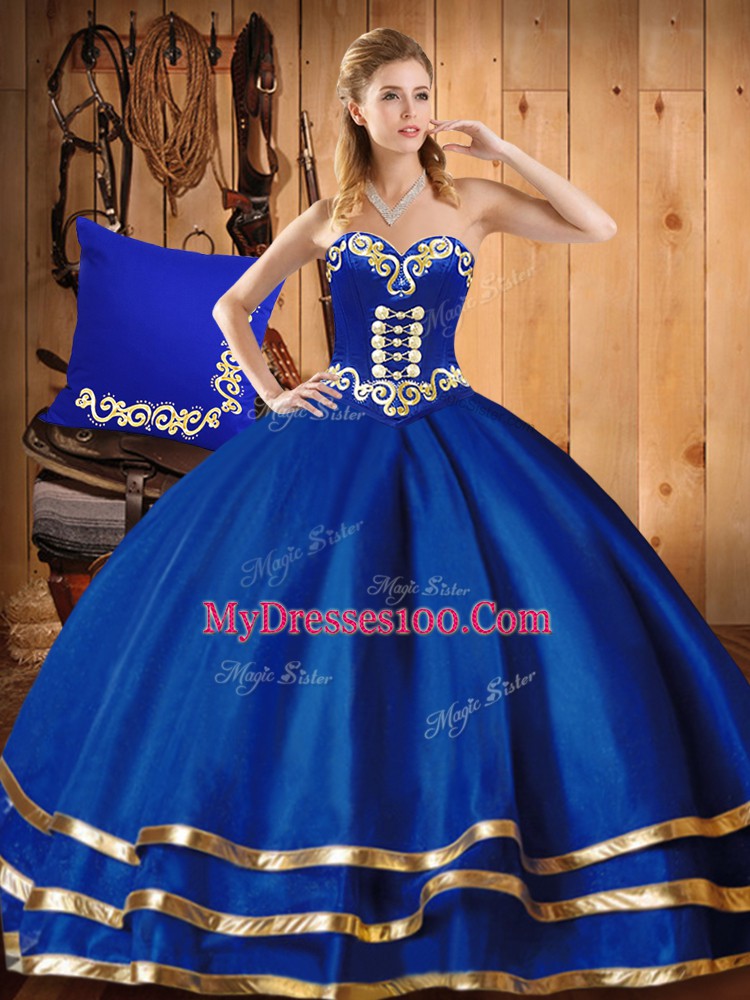 Chic Sweetheart Sleeveless Lace Up Ball Gown Prom Dress Blue Organza