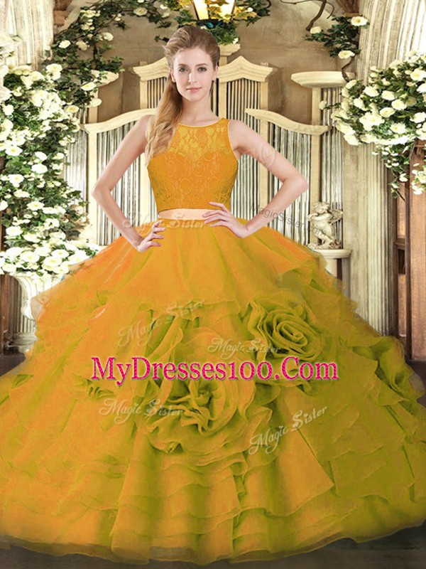 Fancy Olive Green Scoop Zipper Ruffles Sweet 16 Quinceanera Dress Sleeveless