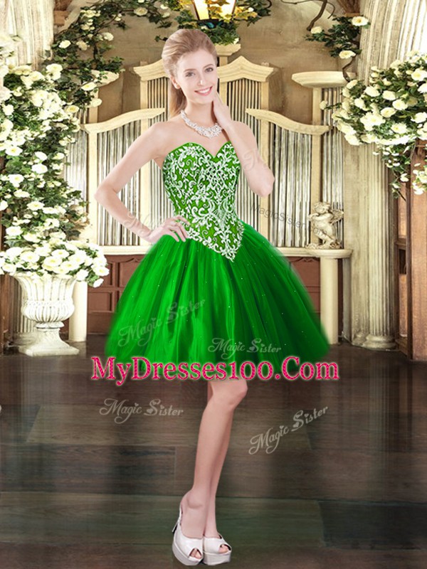 Mini Length Green Prom Party Dress Sweetheart Sleeveless Lace Up