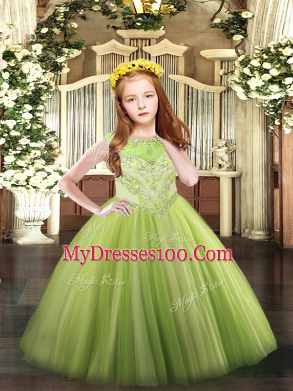 Yellow Green Sleeveless Beading Floor Length Pageant Dress for Teens