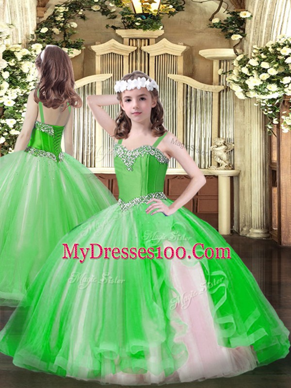 Floor Length Lace Up Little Girls Pageant Dress for Party and Quinceanera with Beading